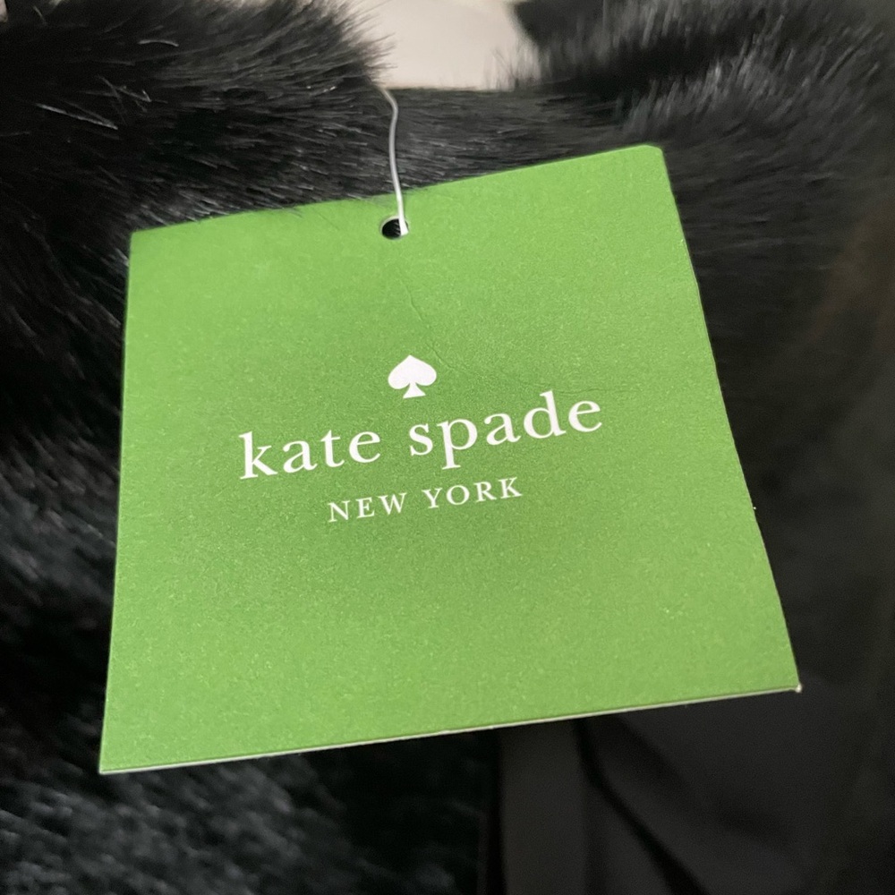 NWT Kate Spade M/L Black Faux Fur Poncho Cape Jacket $598 so Audrey Hepburn - Picture 8 of 11